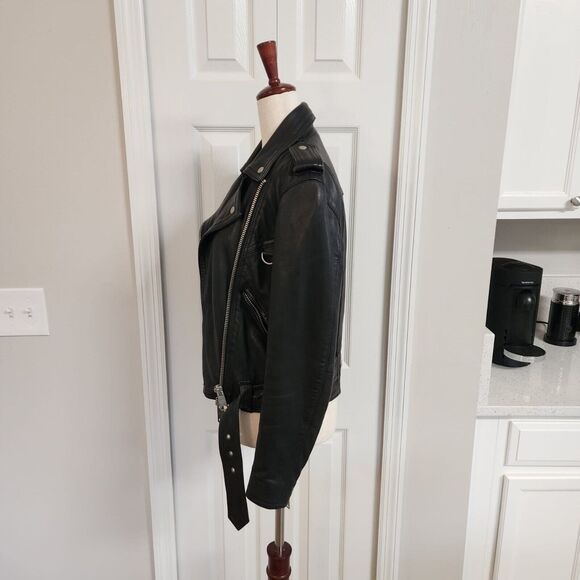 ALL SAINTS | RARE Gidley Leather Biker Jacket Sz 2 Black Studded Rocker Staple - Picture 4 of 13